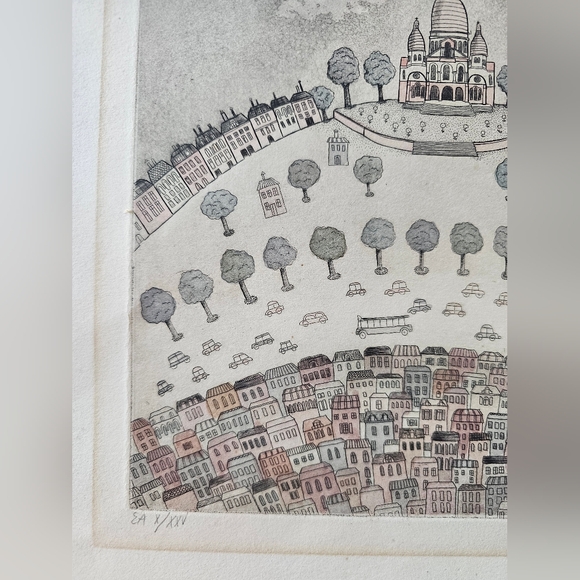 Christine Chagnoux Montmarte 1960s Signed Numbered Muted Water Color Litho Paris - Picture 2 of 16